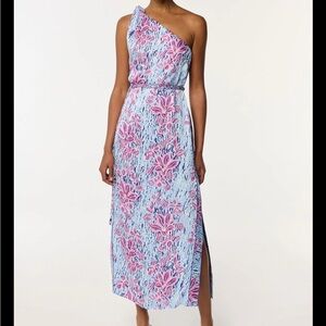 NWT Poupette St. Barth One-Shoulder Dress in Blue and Pink